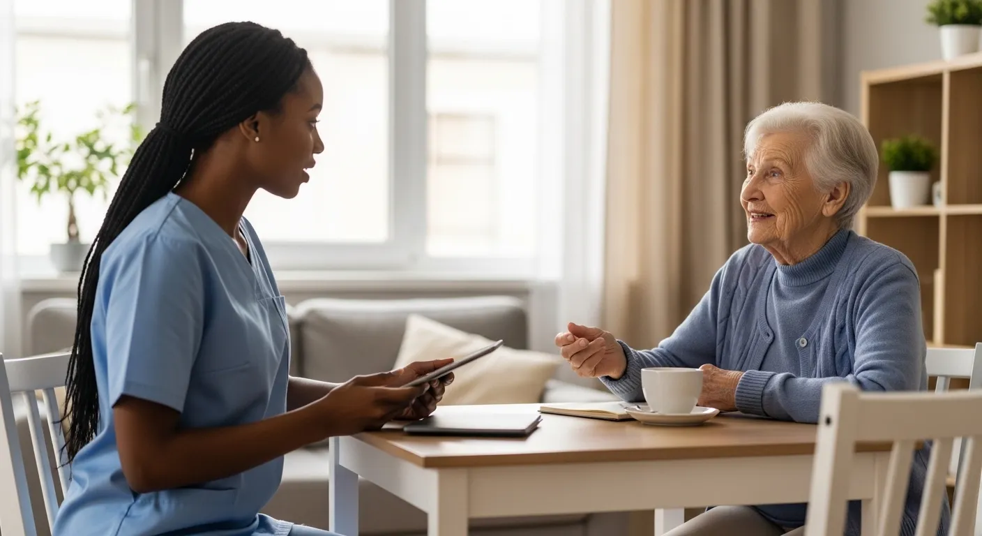 Caregiver speaking with client